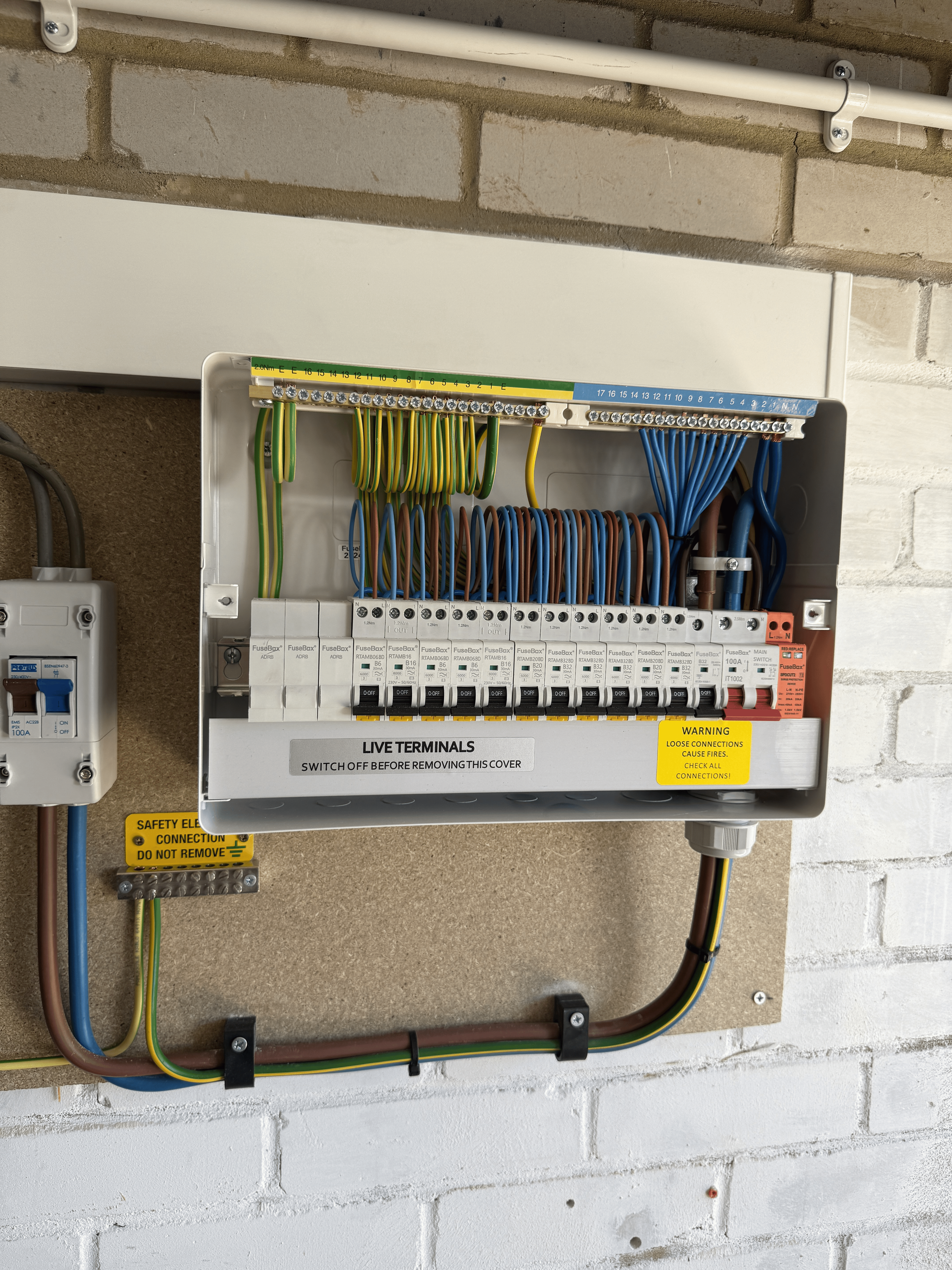 New consumer unit with full RCD protection, neatly terminated