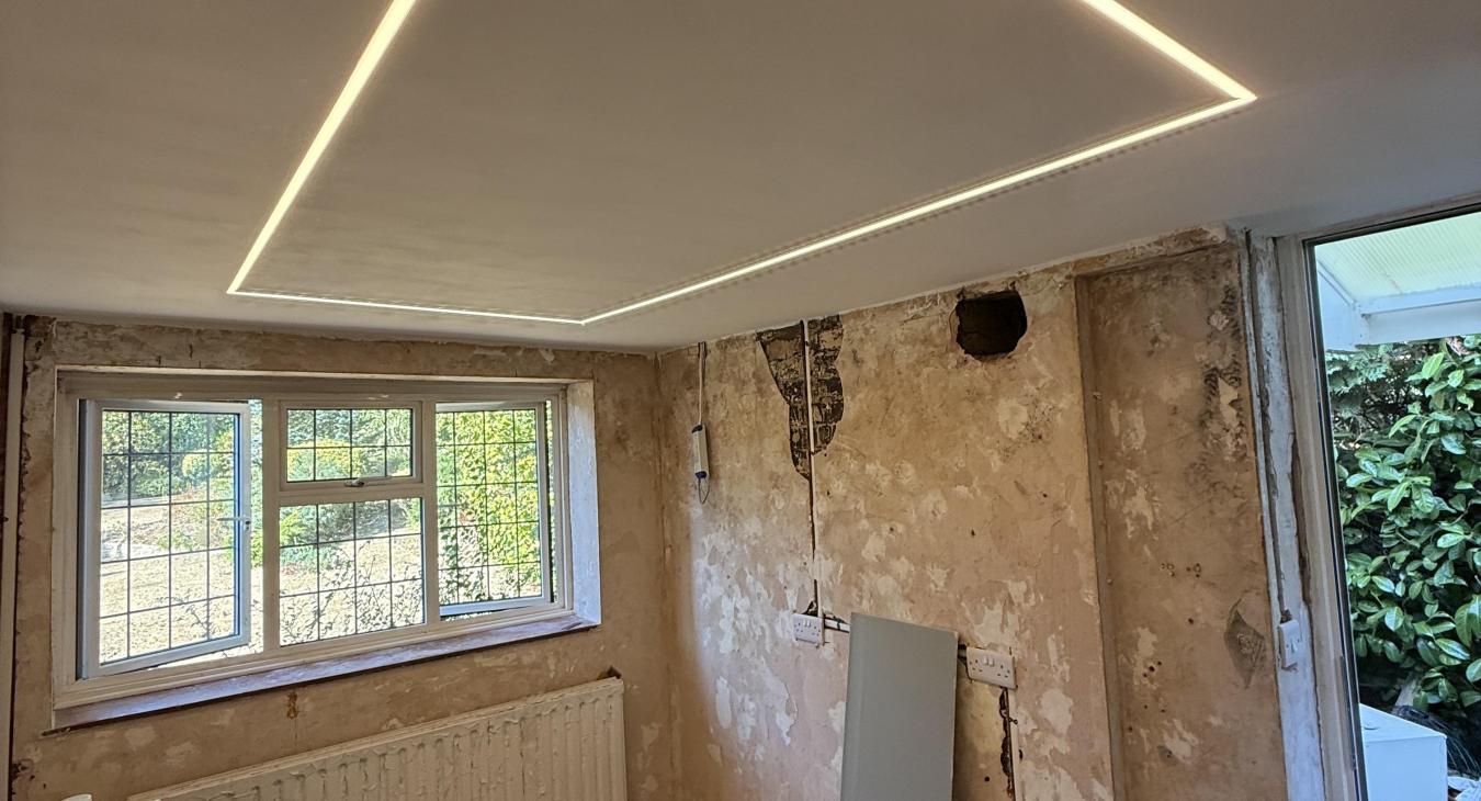 Plaster-In LED Profile Lighting for a Low-Ceiling Utility Room in Esher